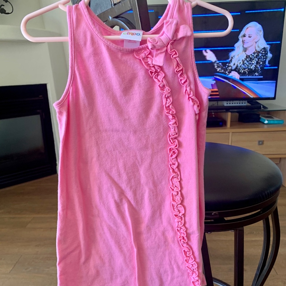 Girls Pink Tank Dress with Bow and Ruffle